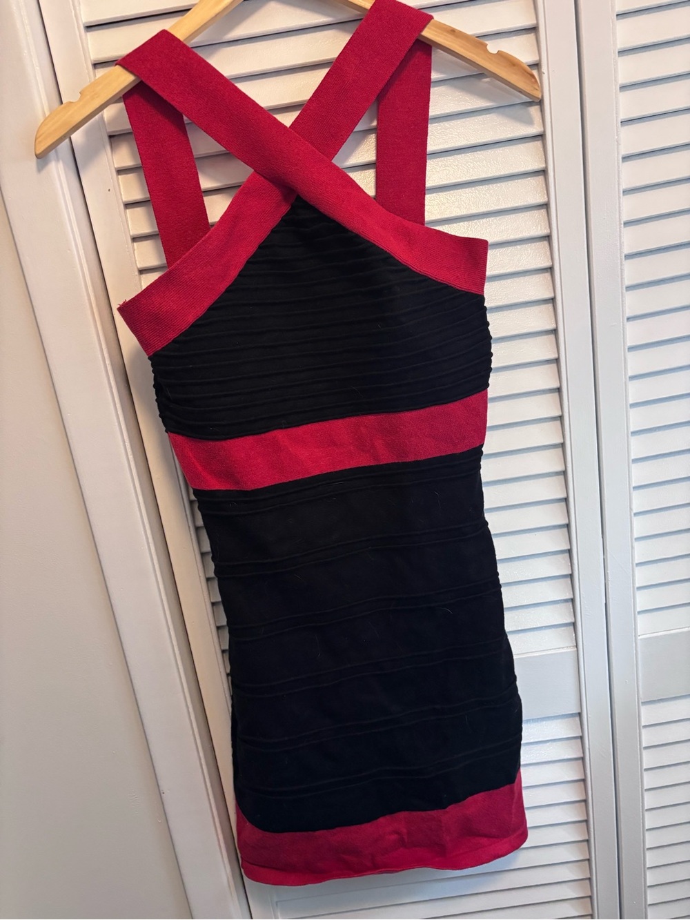 UK2LA Black and Red Bandage Mini Dress with Cross Straps